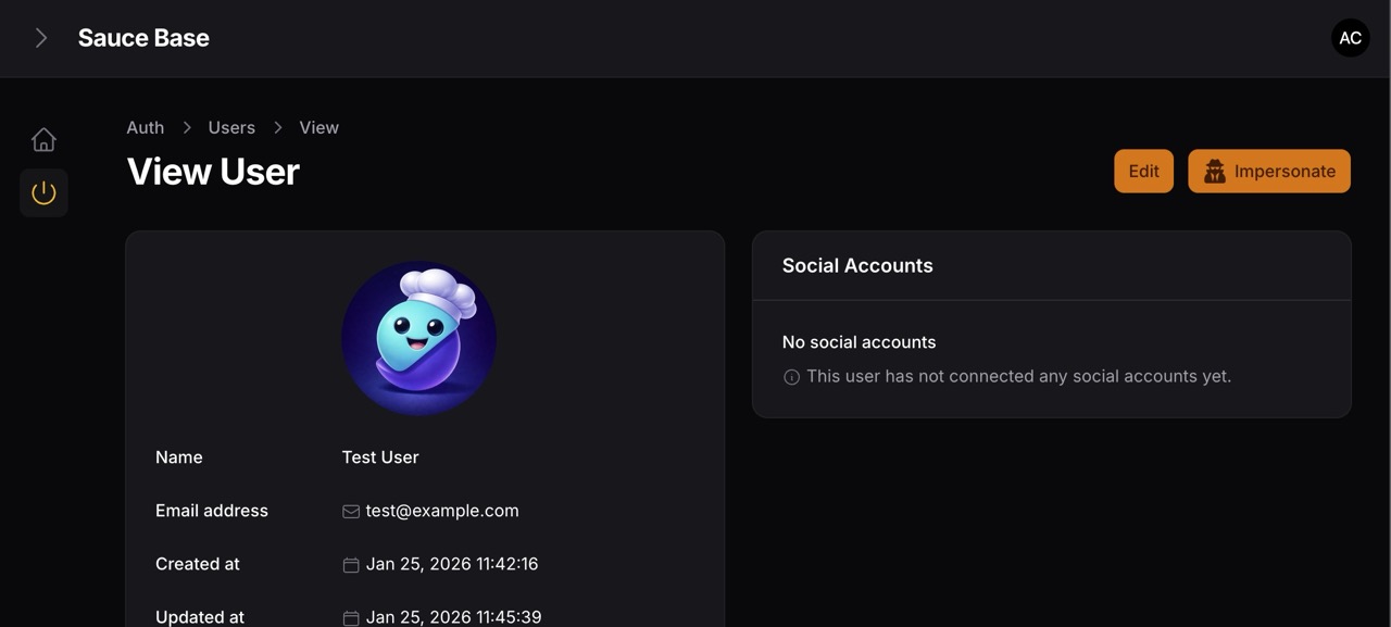 User view page with impersonate action menu